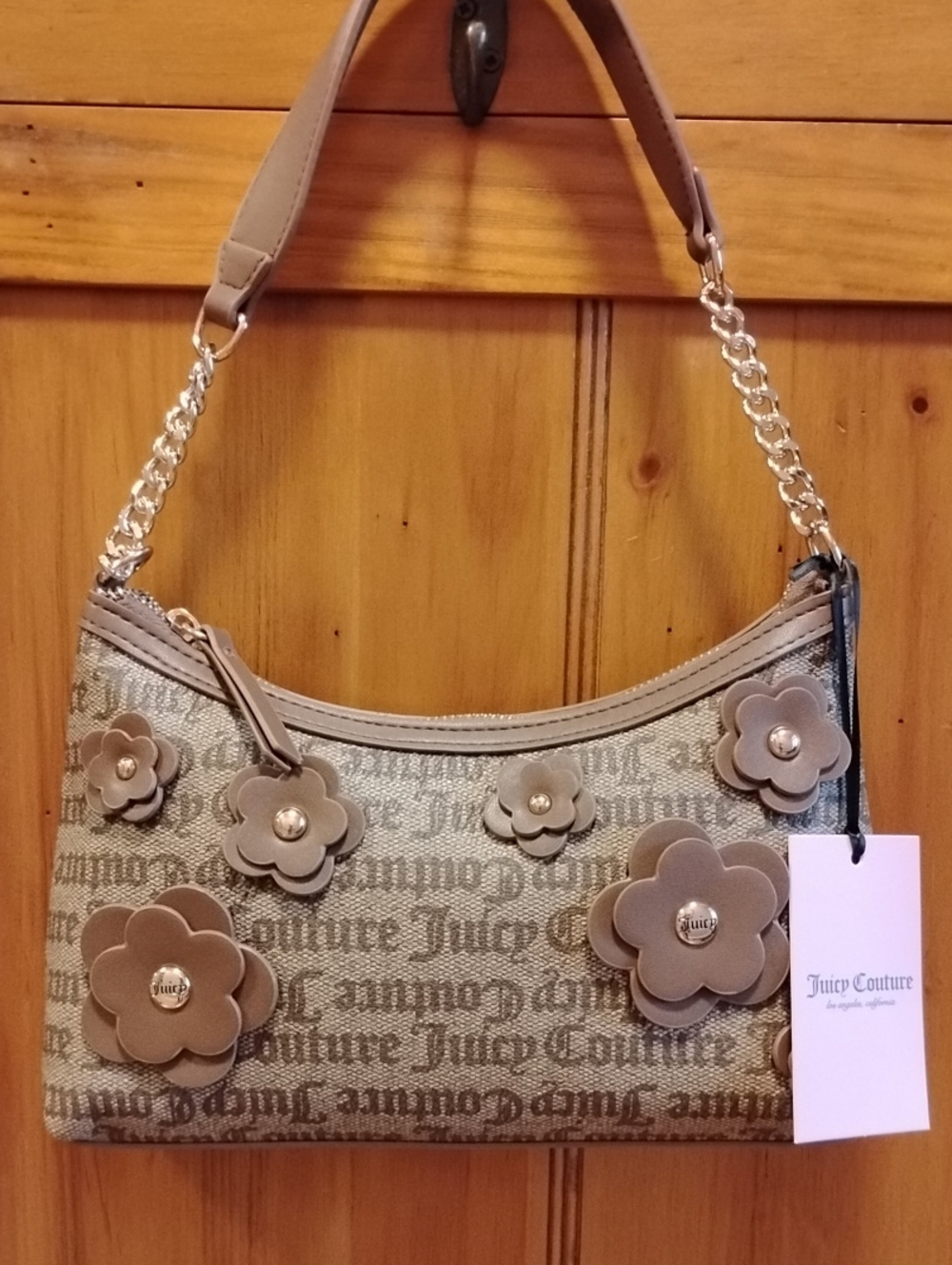 NWT ❤️ Stunning Juicy Couture Taupe Floral Logo Chain Shoulder Bag ❤️